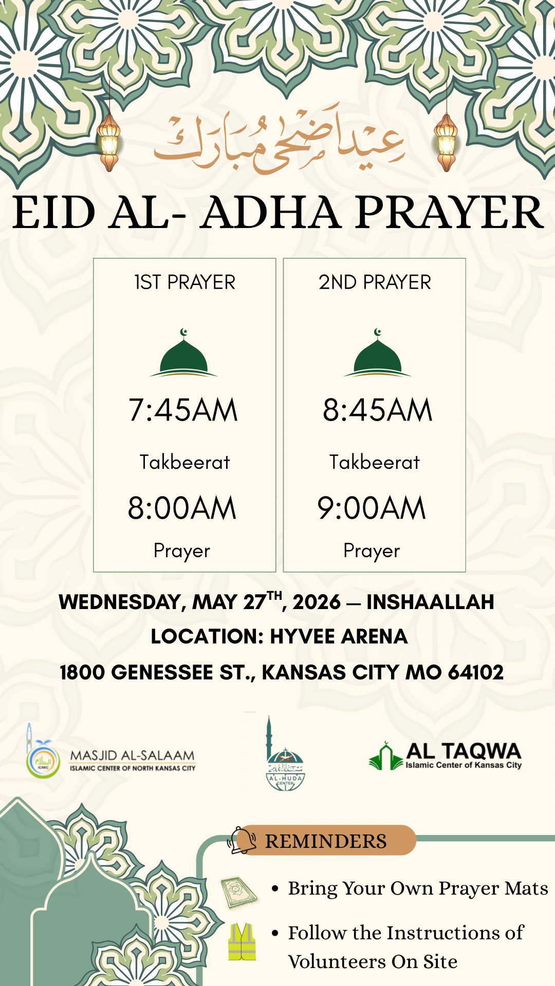Eid Al-Adha Prayer announcement poster